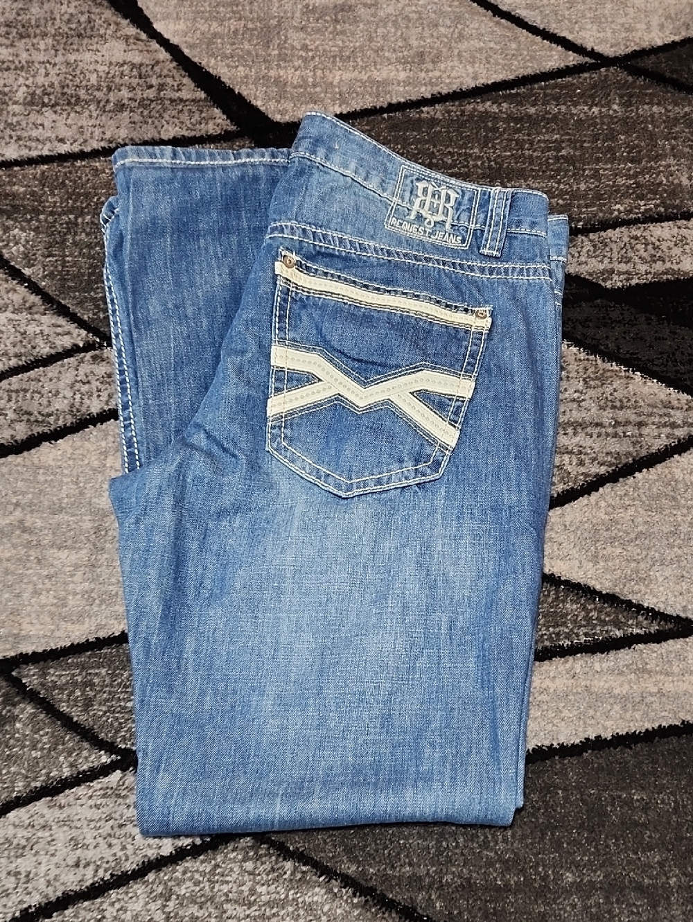 VINTAGE BUCKLE REQUEST EMBROIDERED STRAIGHT- LEG DENIM JEAN 34/30